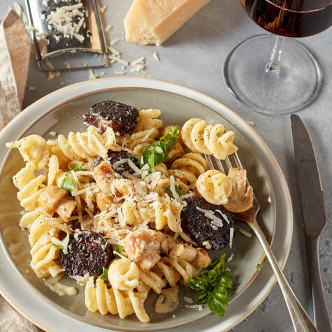 Recept: pasta met pens en akkerpaddenstoelen.