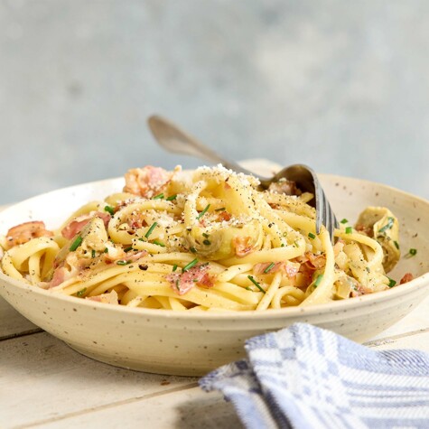 Recept: linguine met pancetta en artisjok.